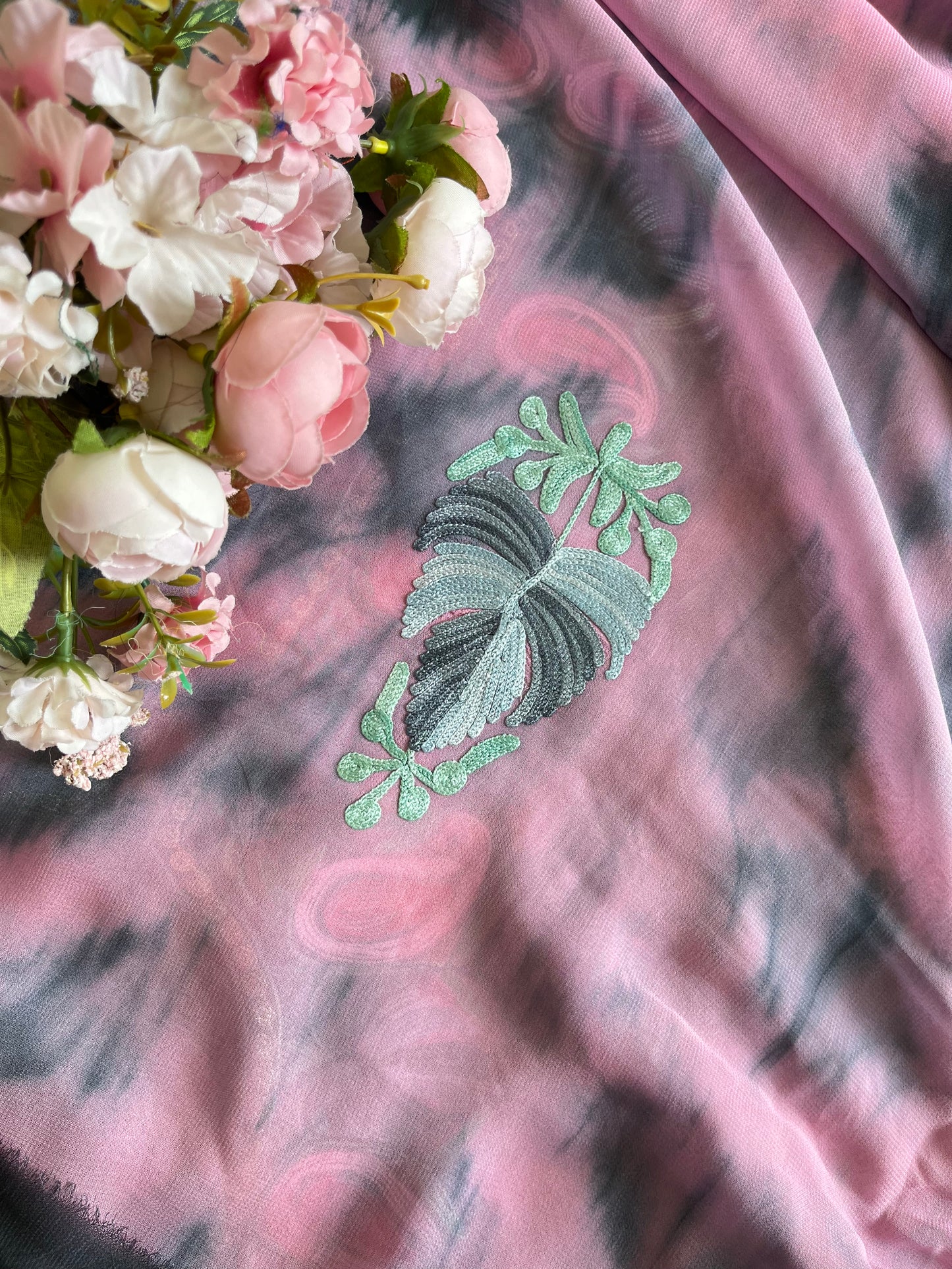 Rose Pink Pure Georgette Ty Dy Kashmiri Suit