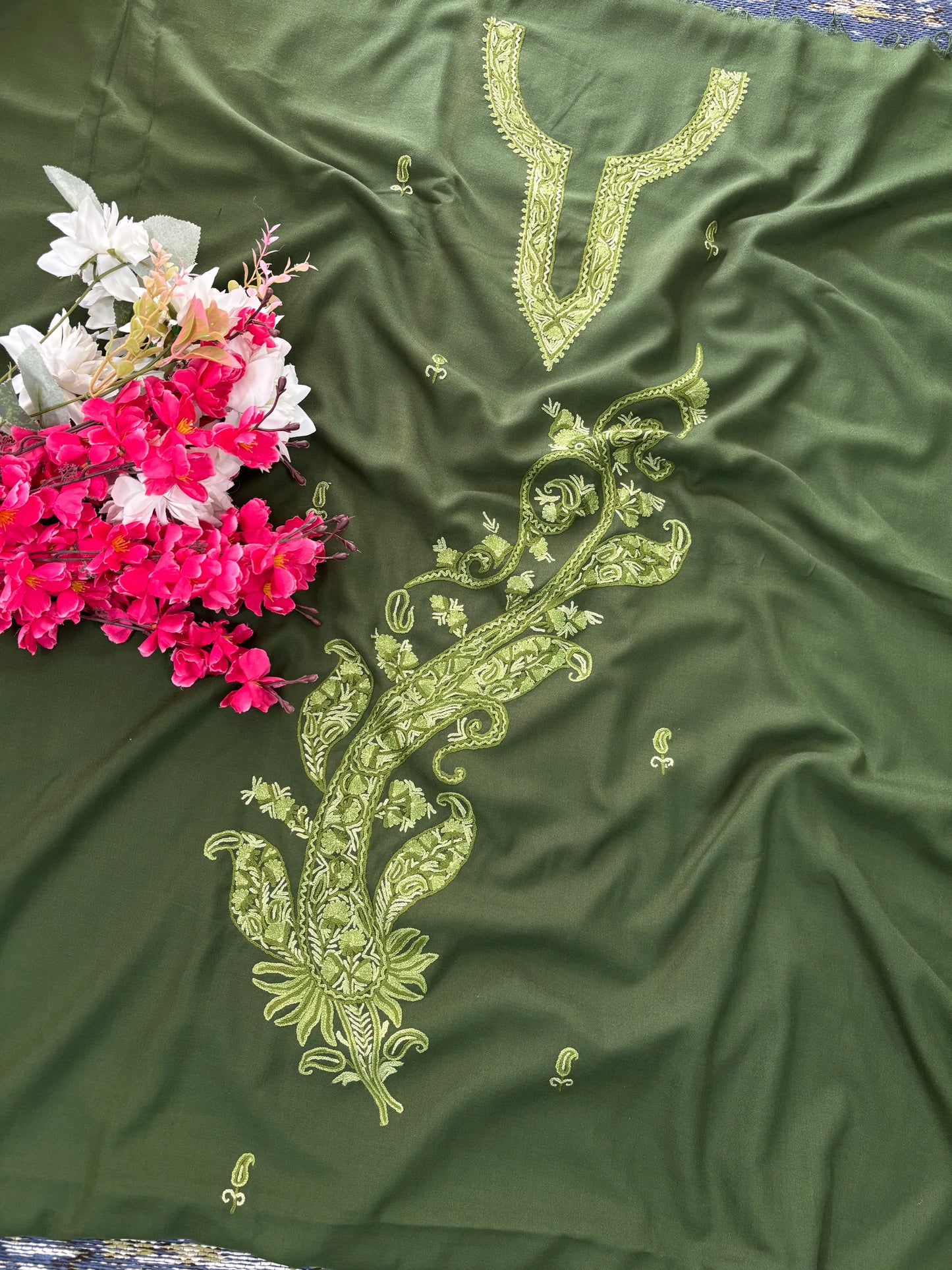 Cotton Green Two Piece Set (Hand Embroidered)