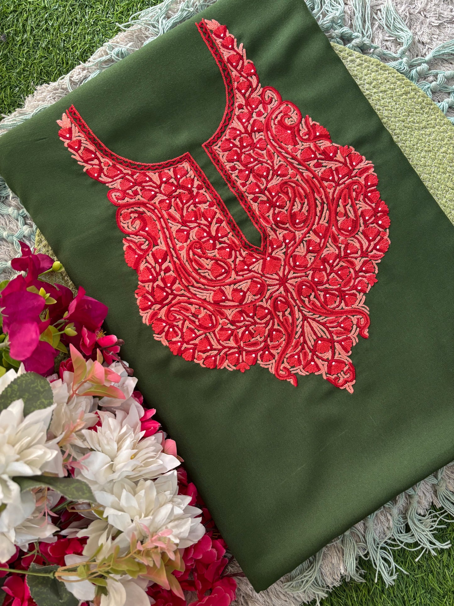 Green Cotton Cord Set (Hand Embroidered)
