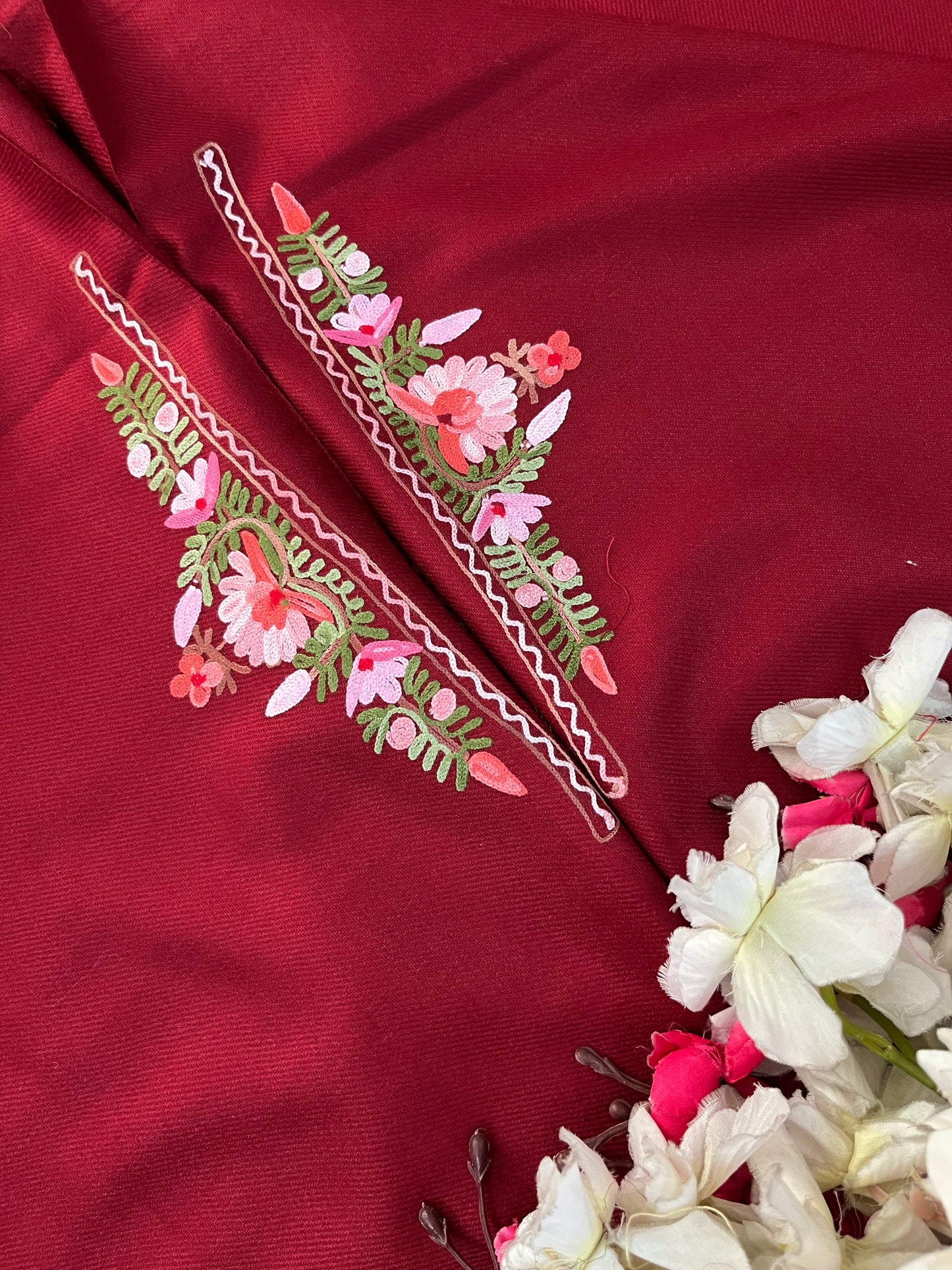 Maroon Woollen Aari Embroidered 2pc suit 5mtr