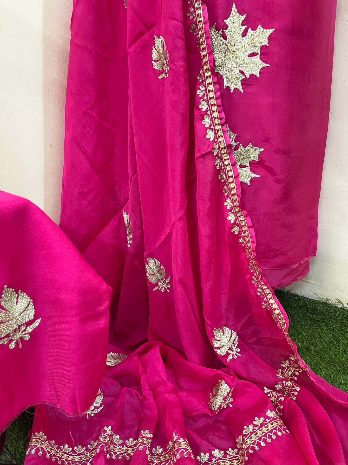 ‘Kalaa’ Fuchsia Pink Opada Silk Tilla Embroidered Suit material