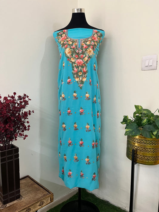 Firozi Georgette Kashmiri Kurta Material