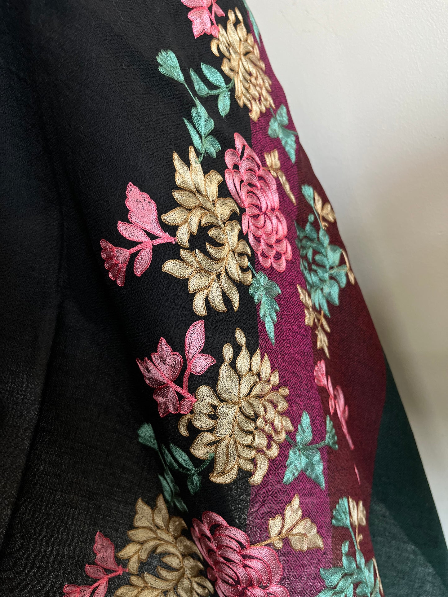 Black Fine Wool Kashmiri Embroidered stoles