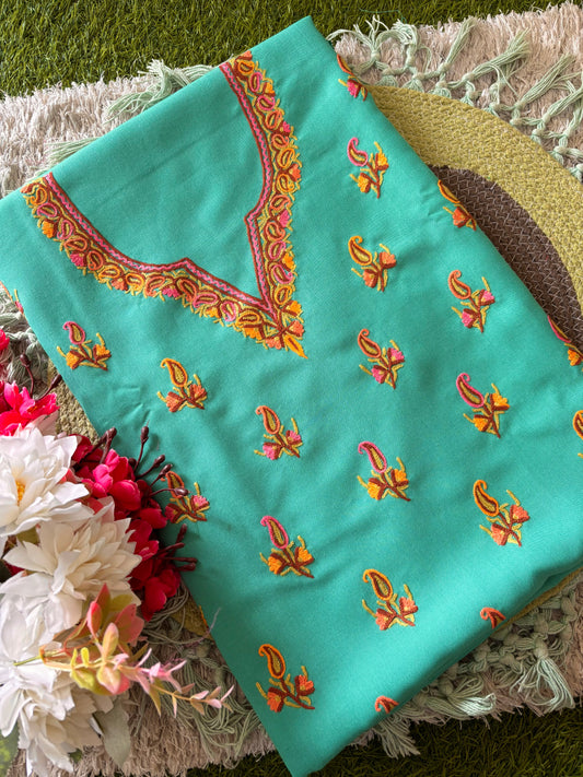 Cotton Green Two Piece Set (Hand Embroidered)