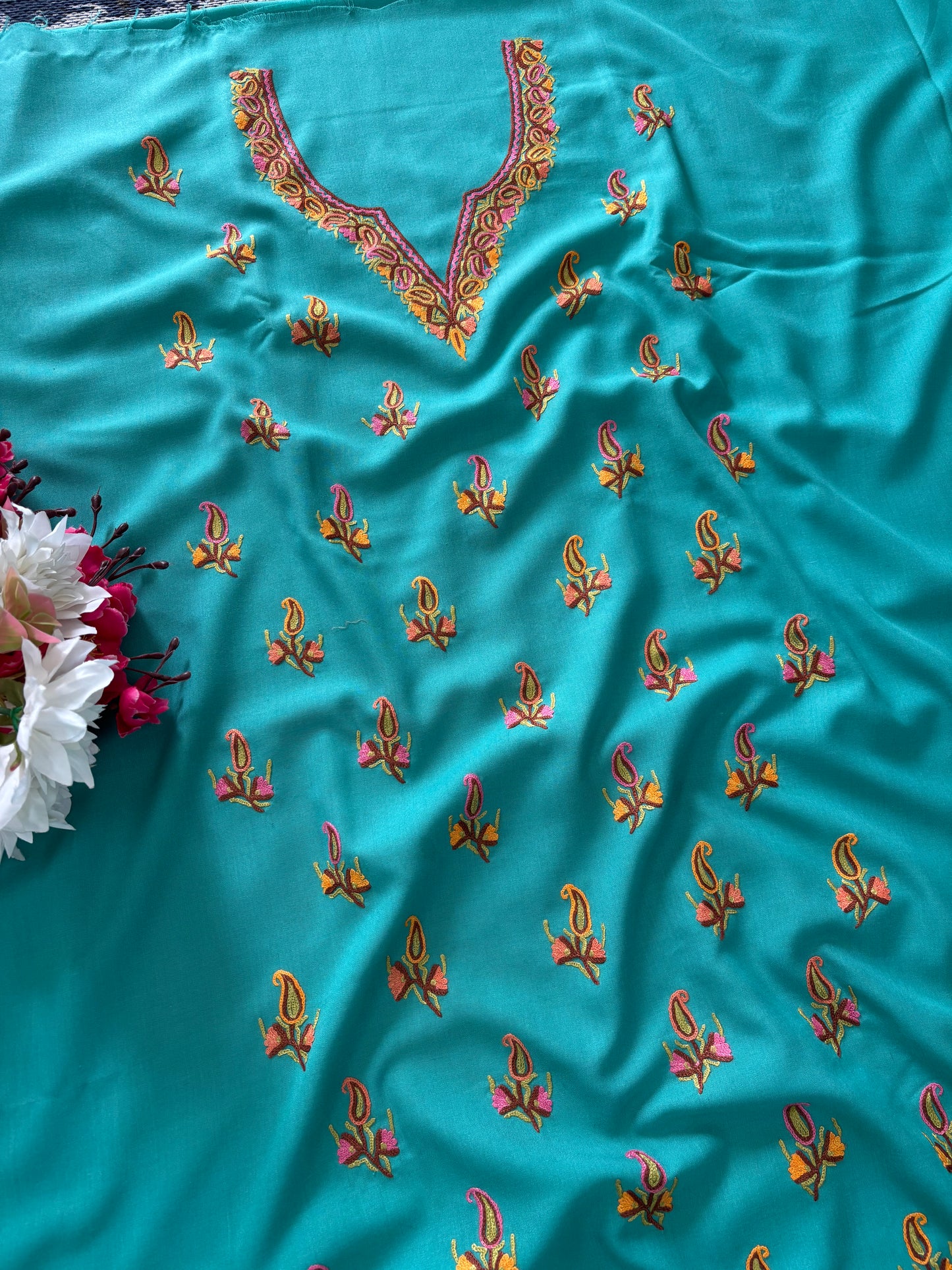 Cotton Green Two Piece Set (Hand Embroidered)