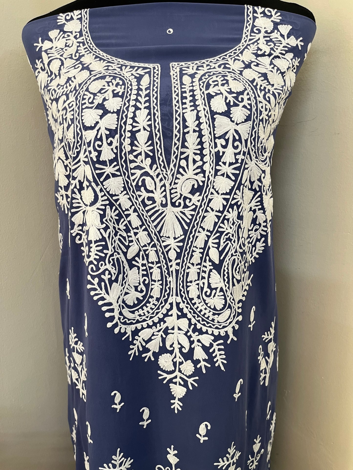 Lilac Georgette Kashmiri Unstitched Kurta Material