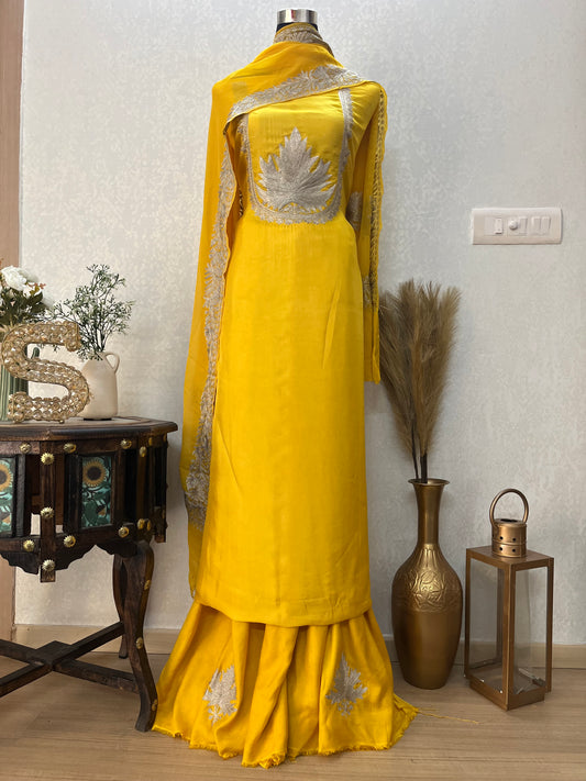 Golden Yellow Sanam’ Tilla Kashmiri Silk Suit