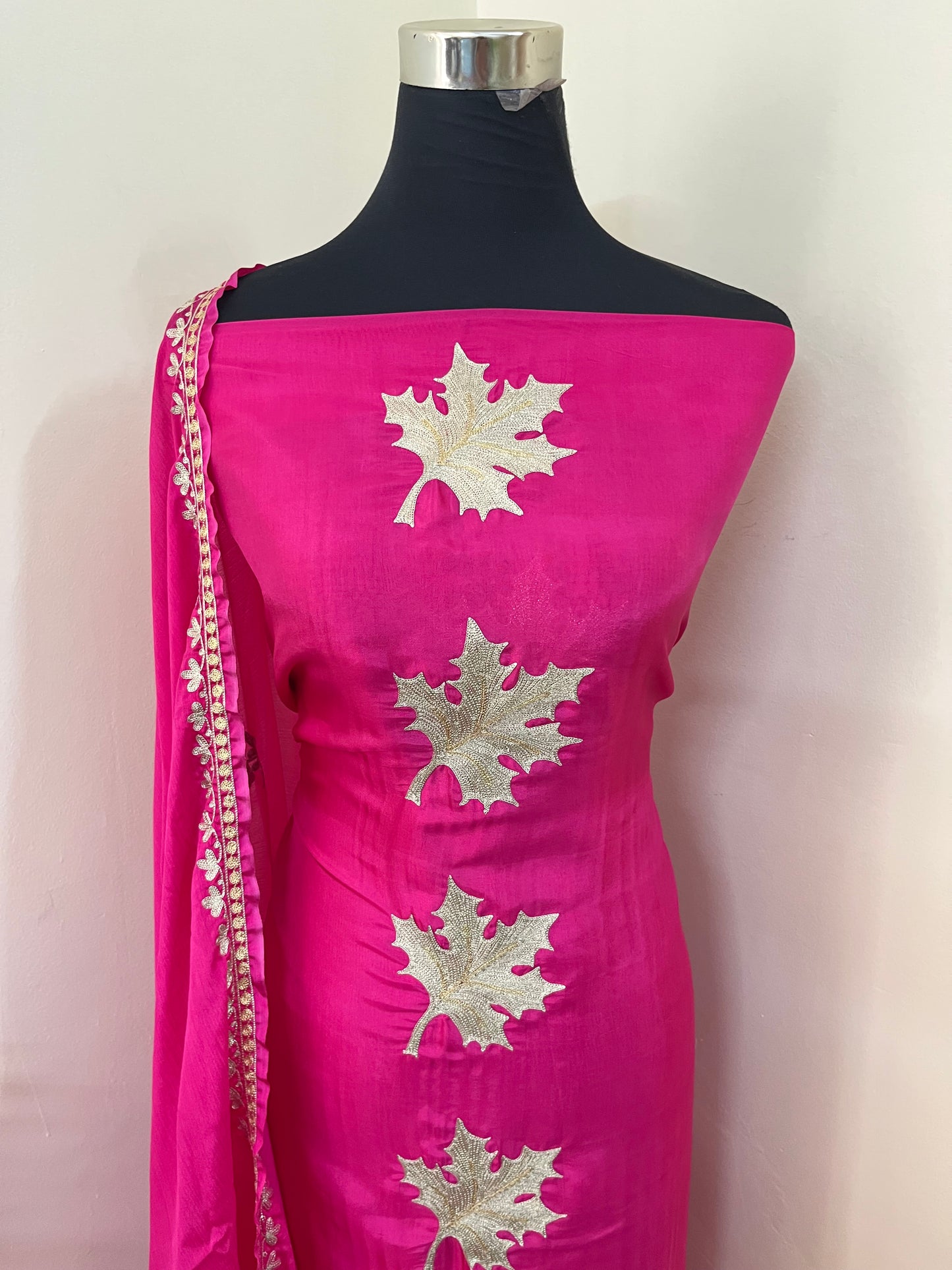 ‘Kalaa’ Fuchsia Pink Opada Silk Tilla Embroidered Suit material