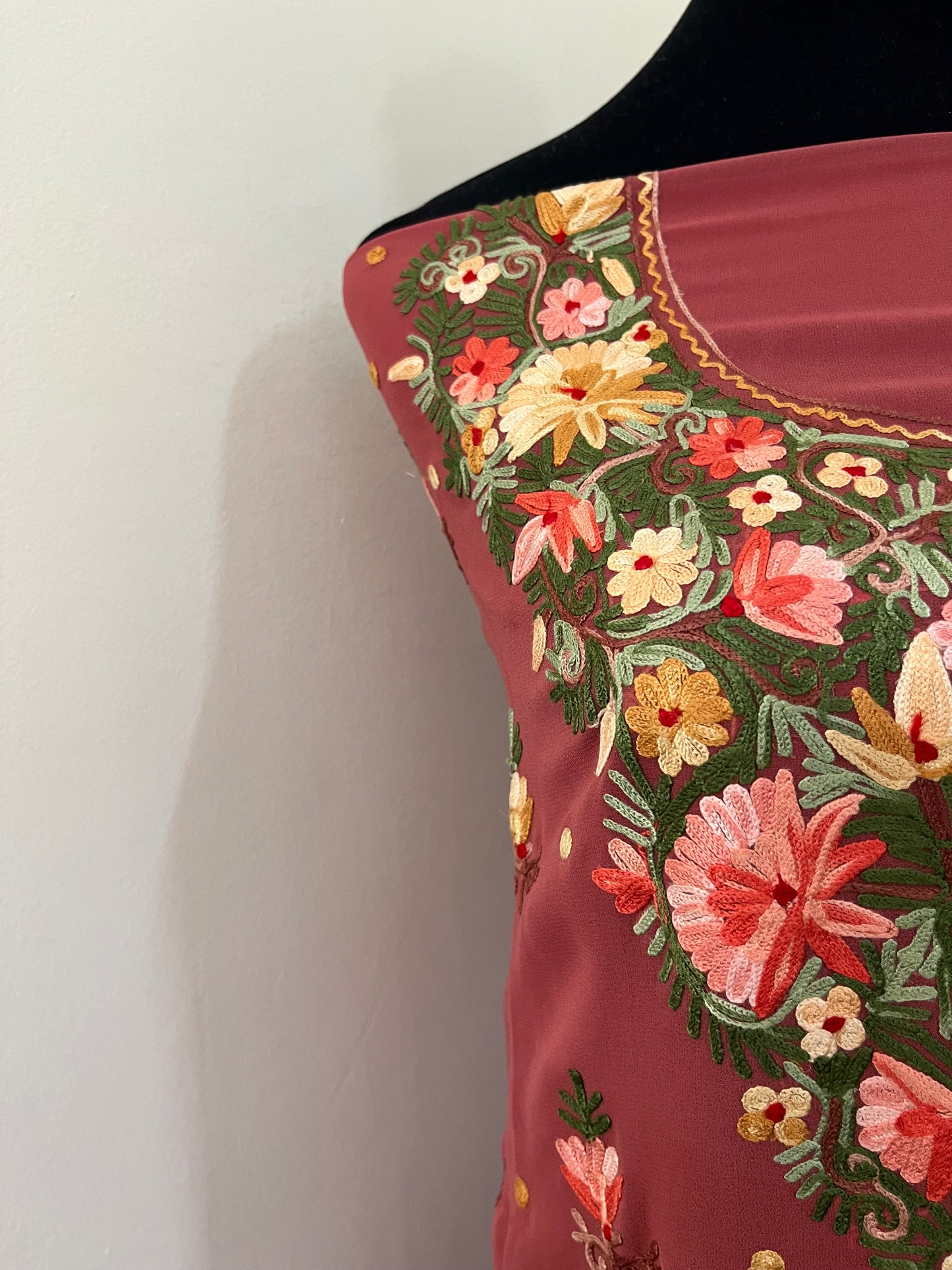 Blush Red Georgette Kashmiri Kurta Material
