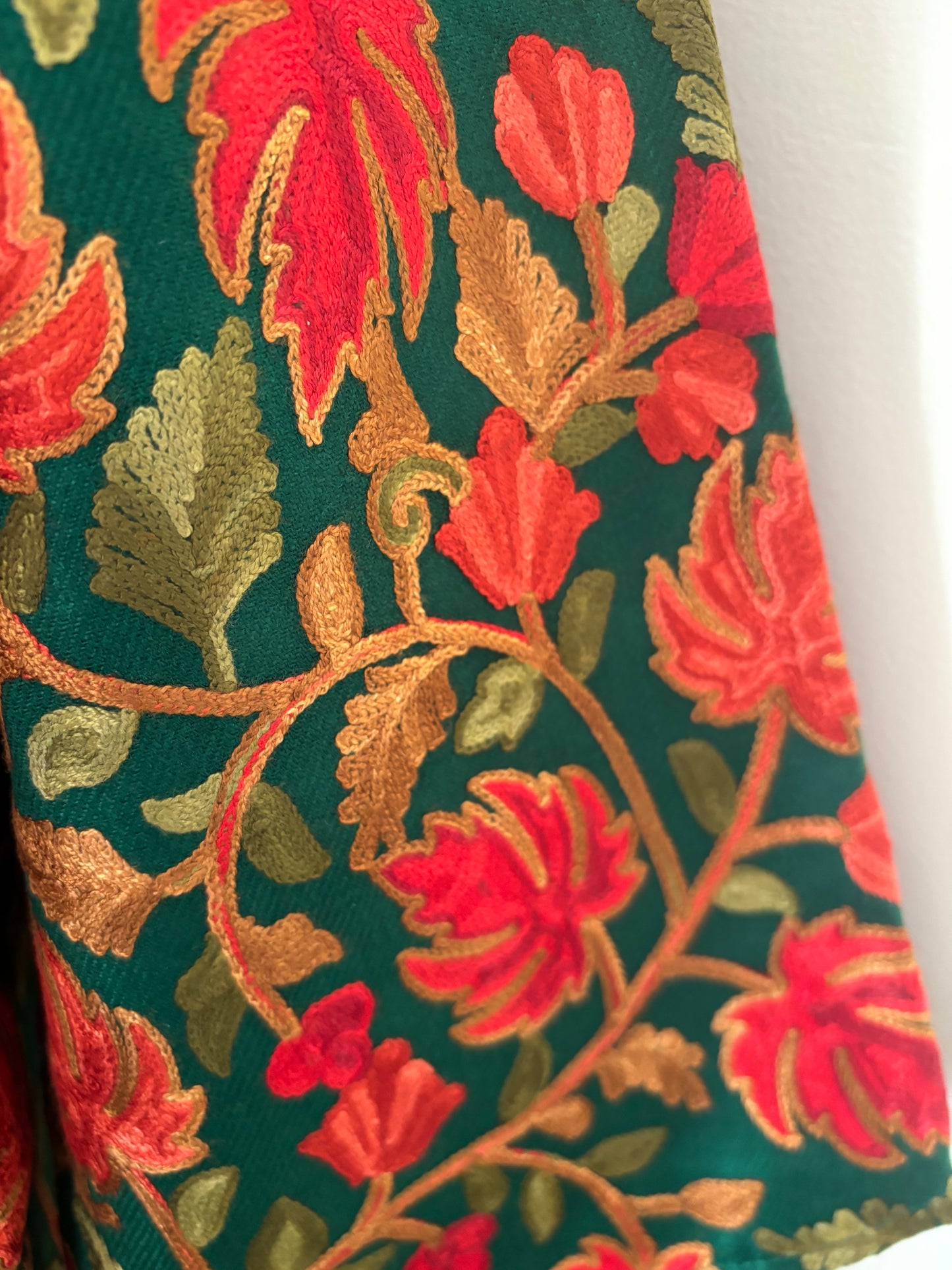 Bottle Green Aari Embroidered Pure Wool Jacket XXL