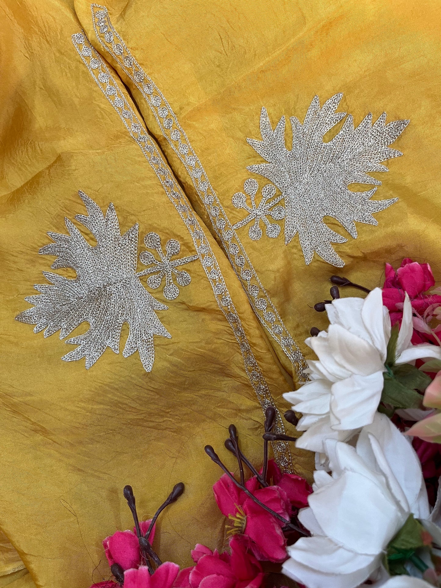 Golden Yellow Sanam’ Tilla Kashmiri Silk Suit