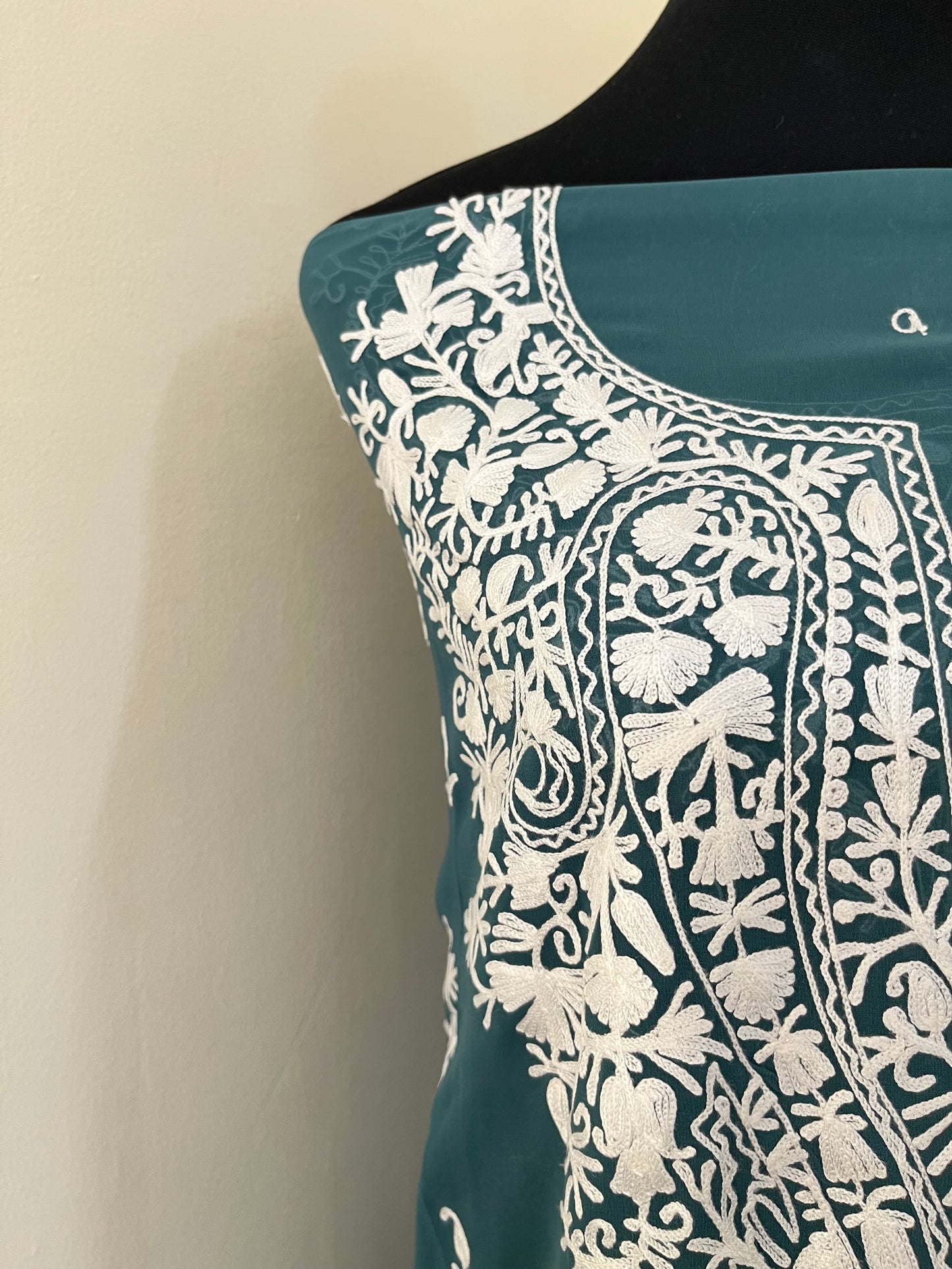 Teal Green Georgette Kashmiri Unstitched Kurta Material