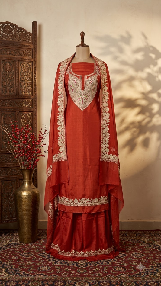 Rust Opada Silk Kashmiri Suits