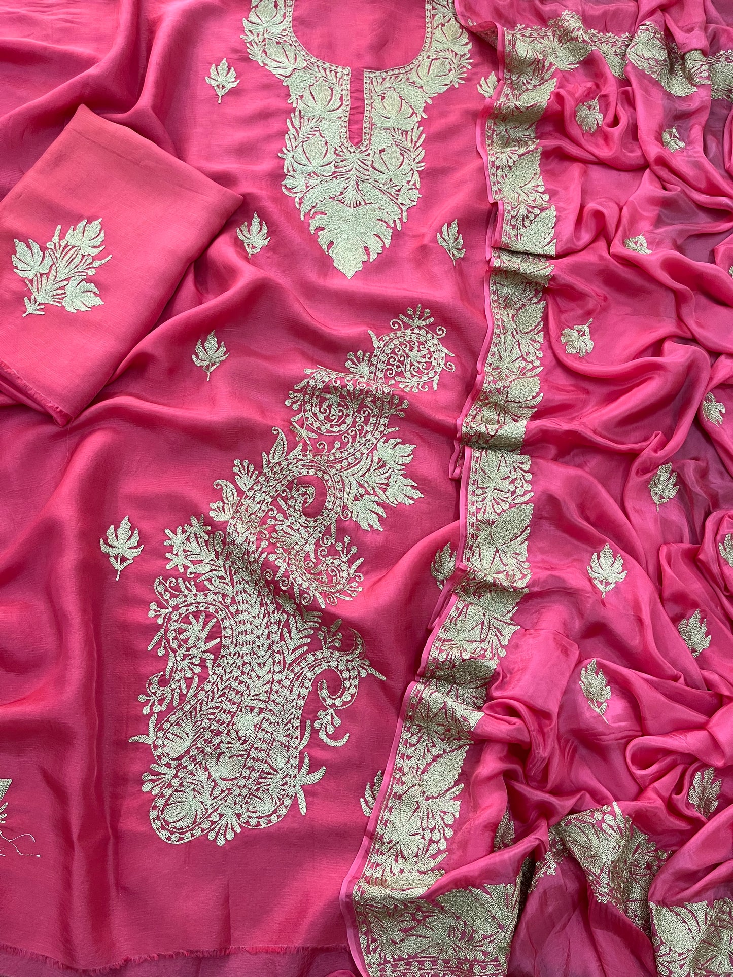 Pink Silk Tilla Embroidered Suit material