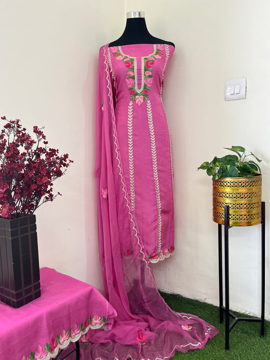 Sanam’ Mauve Silk Aari Embroidered Suit material