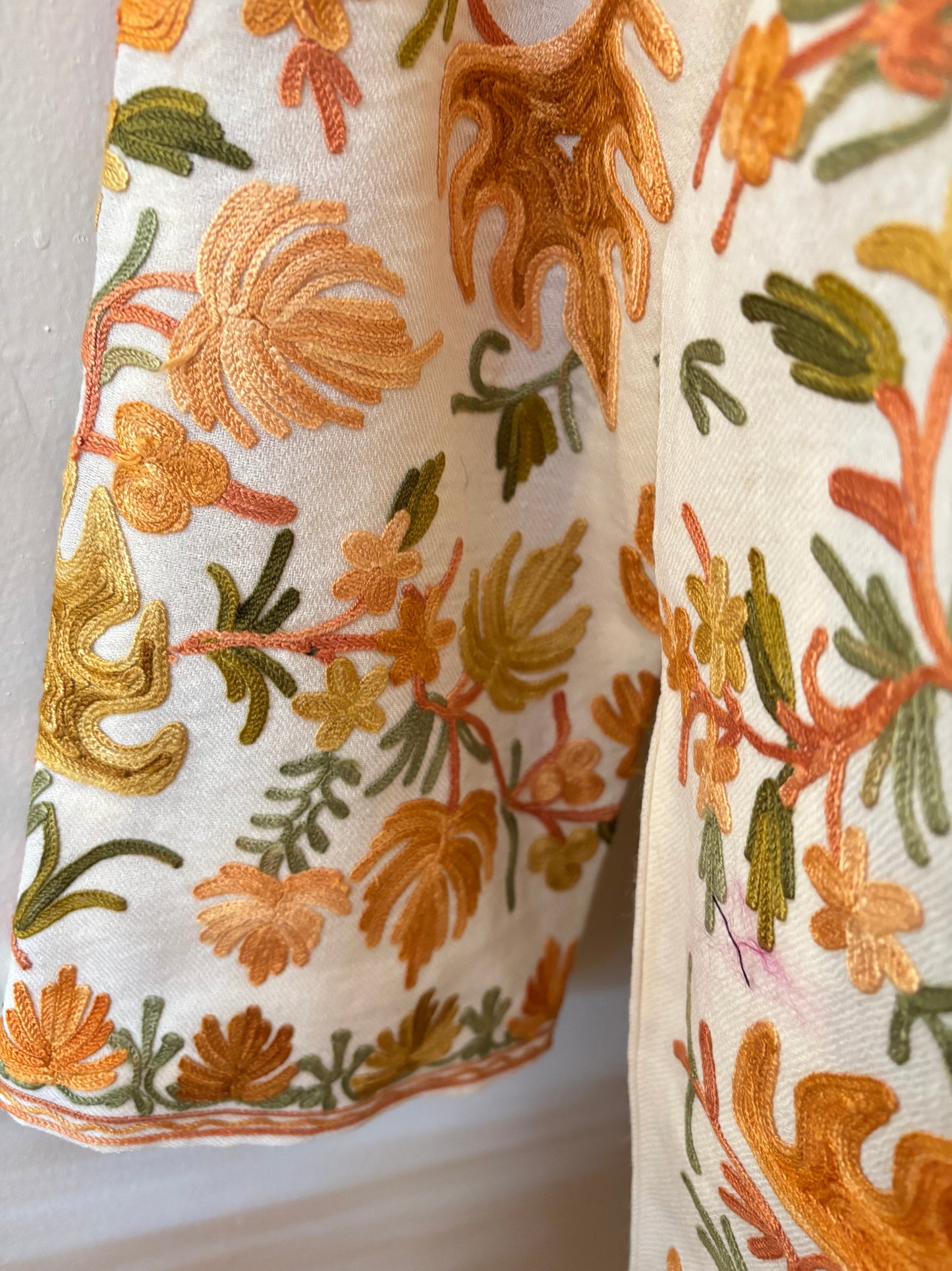 Cream Aari Embroidered Pure Wool Jacket XXL