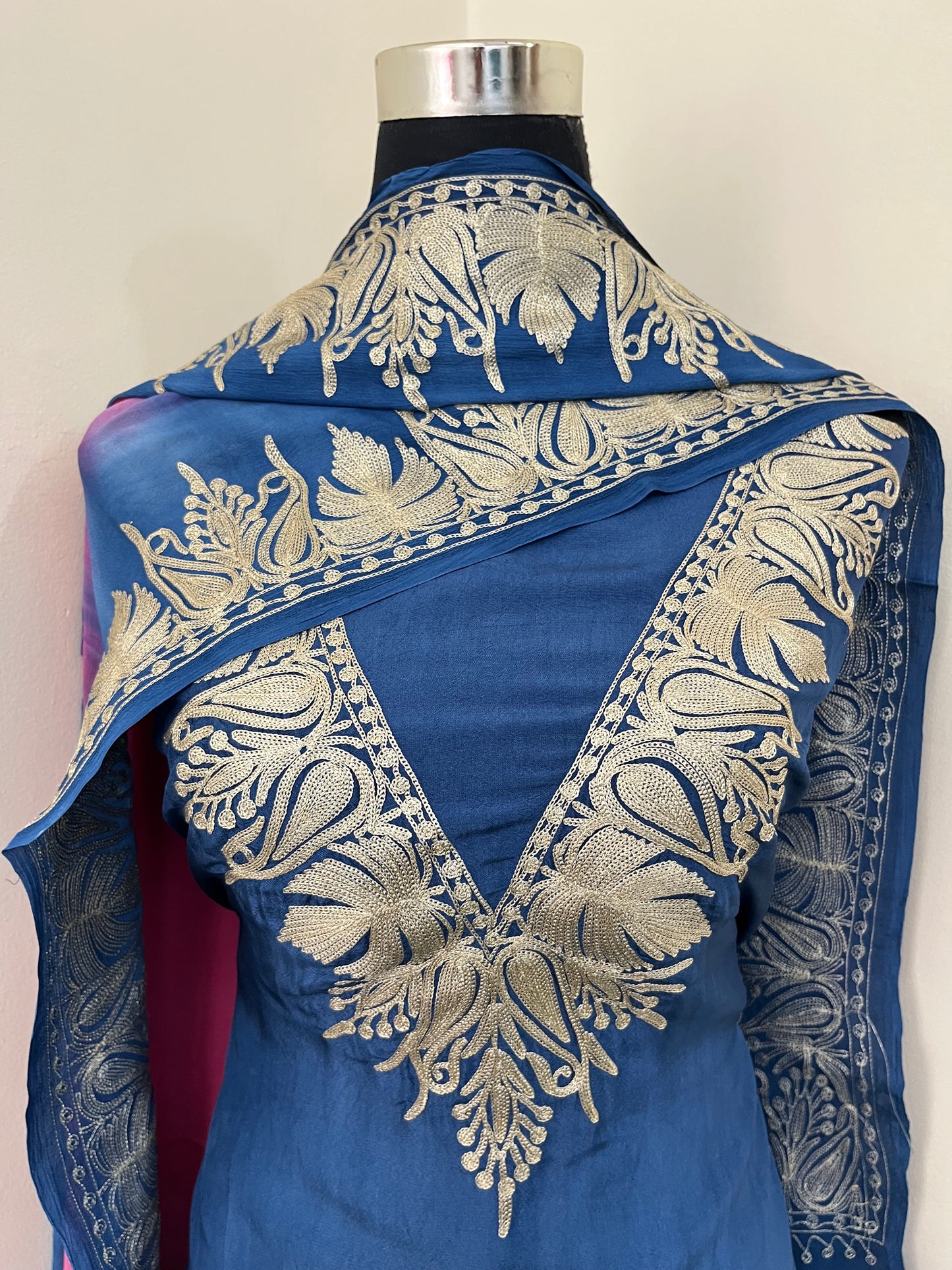 Sanam Electric Blue Silk Kashmiri Suit