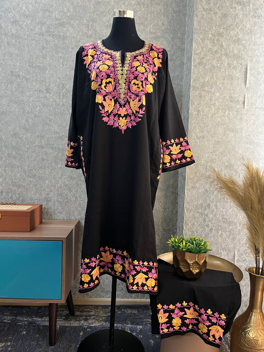 Black Satin Cotton Pheran Set