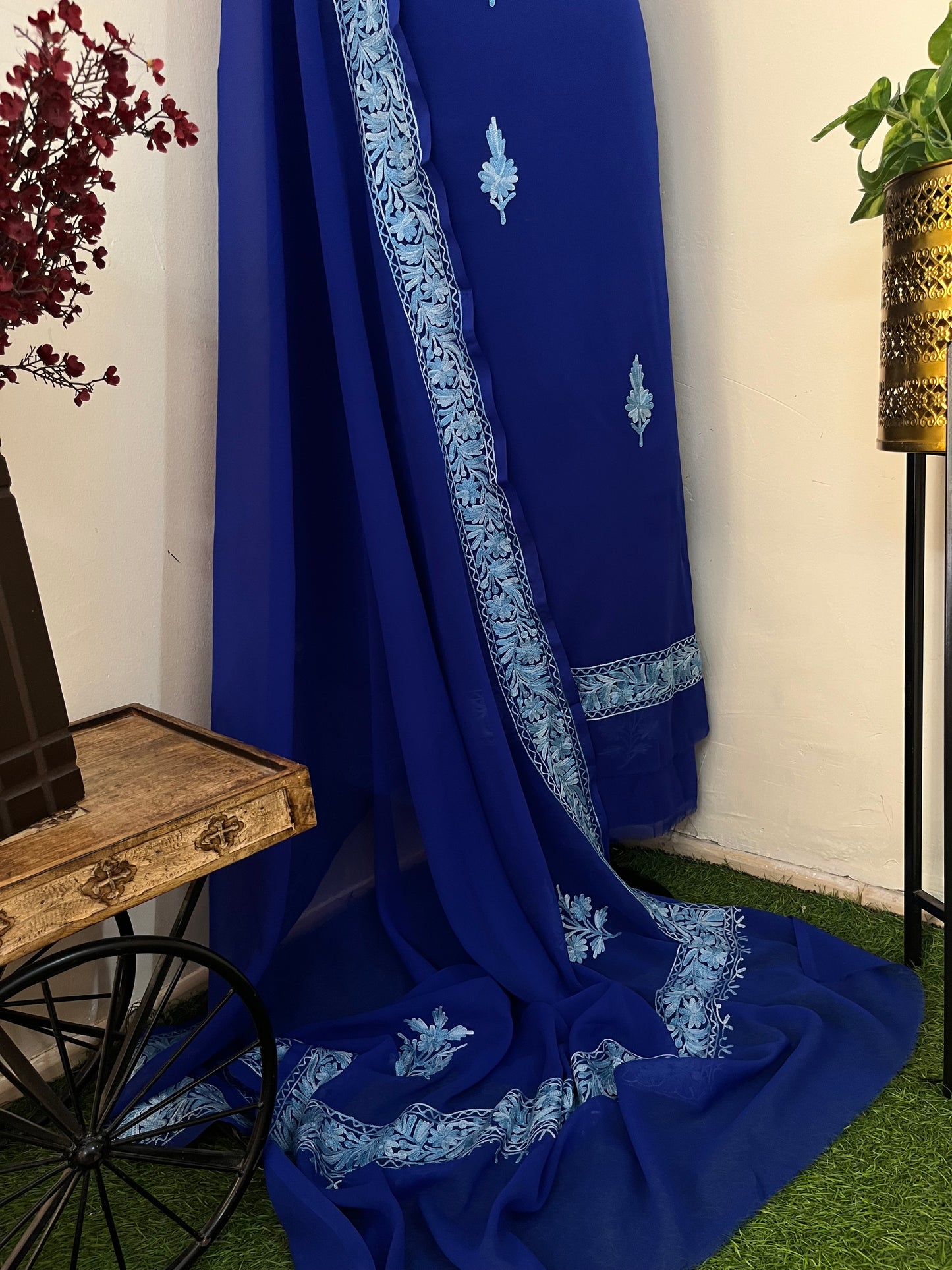 Electric Blue Georgette Kashmiri Suit