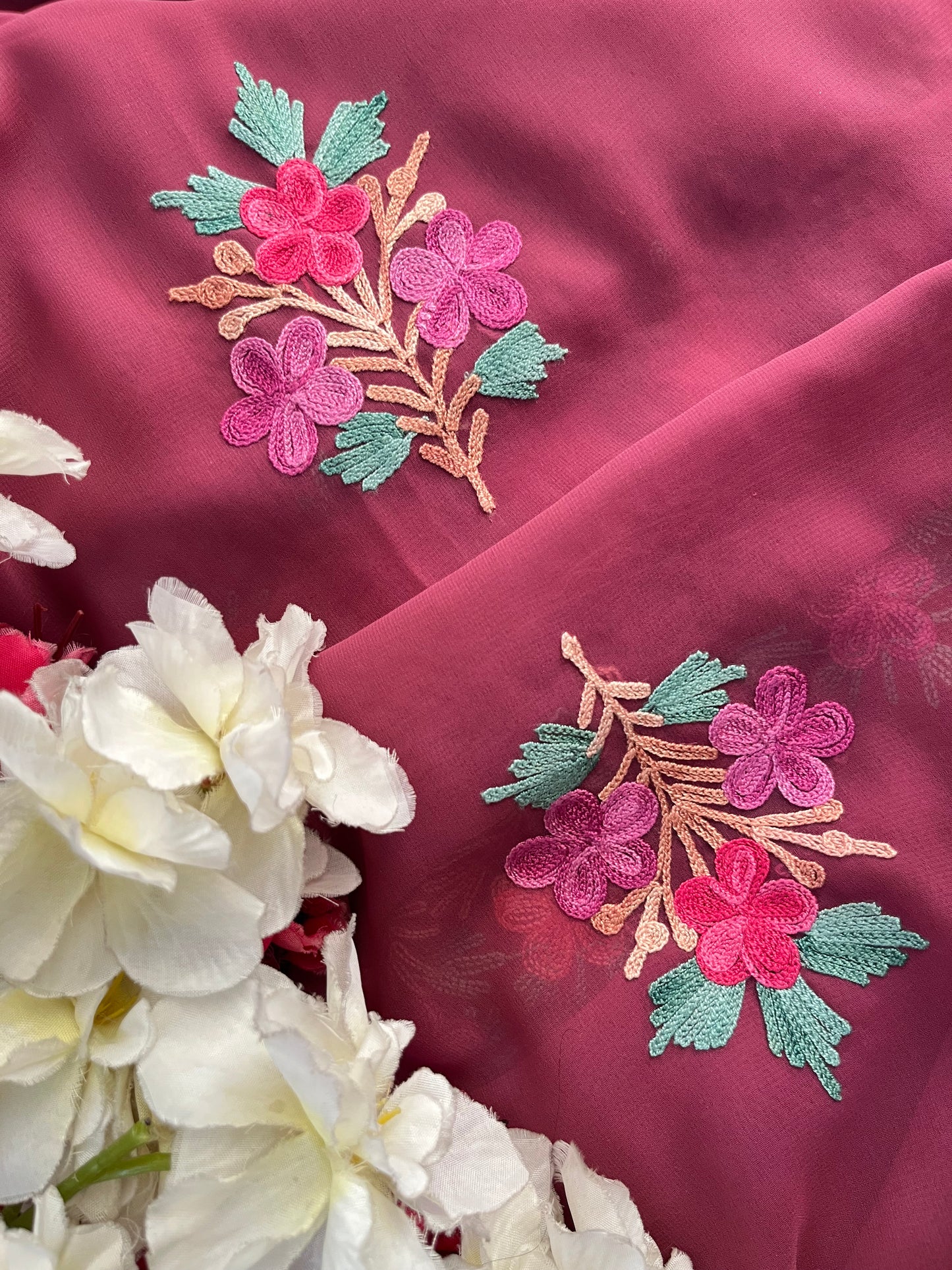 Mauve Georgette 3 Pc Kashmiri Suit