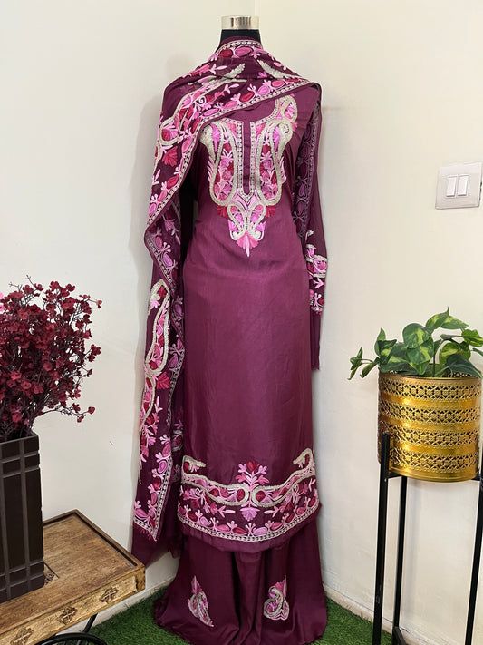 Wine Opada Silk Kashmiri Suits