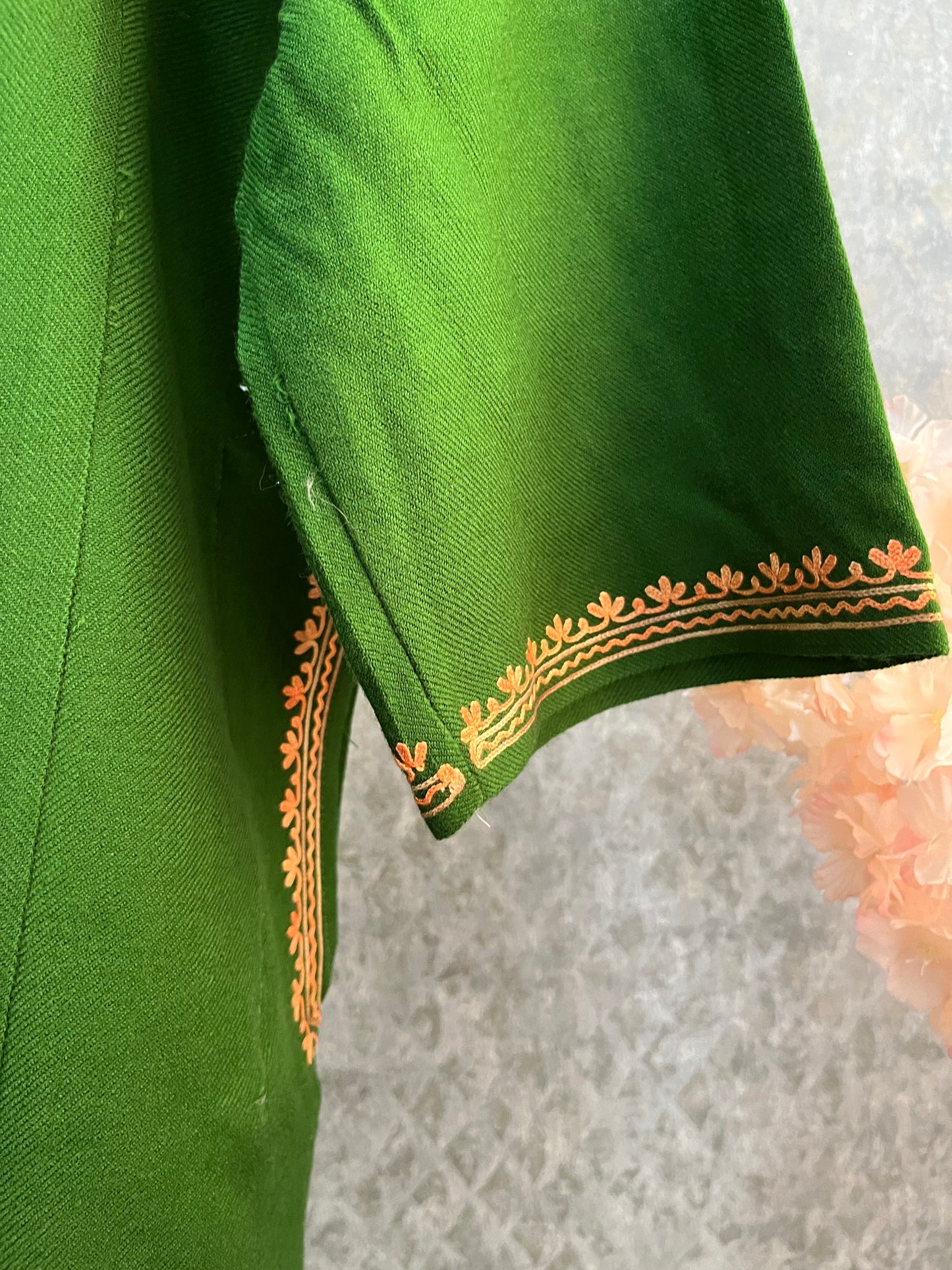 Green Aari Embroidered Wool Pheran