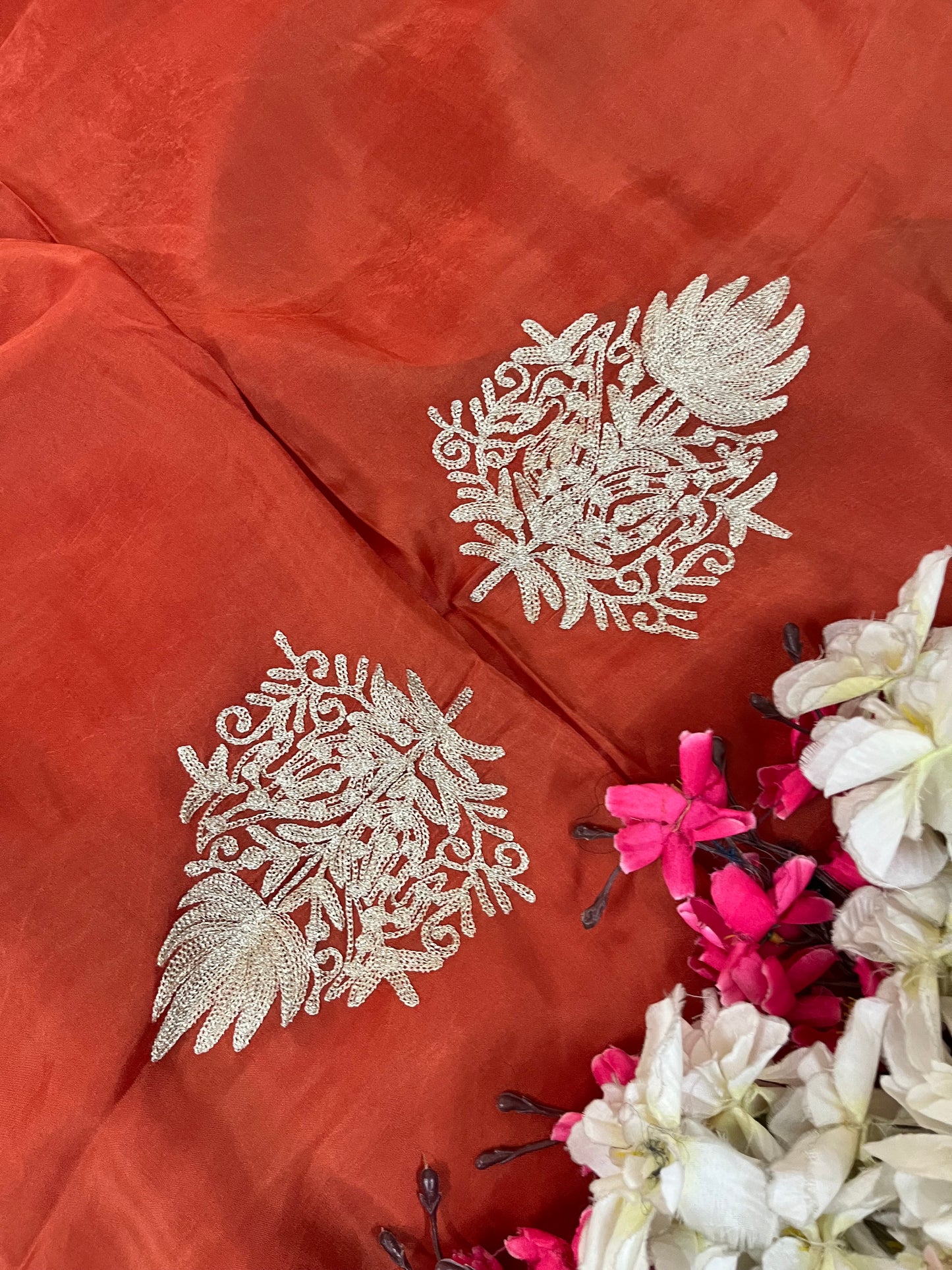 Soft Orange Silk Tilla Kashmiri Suit