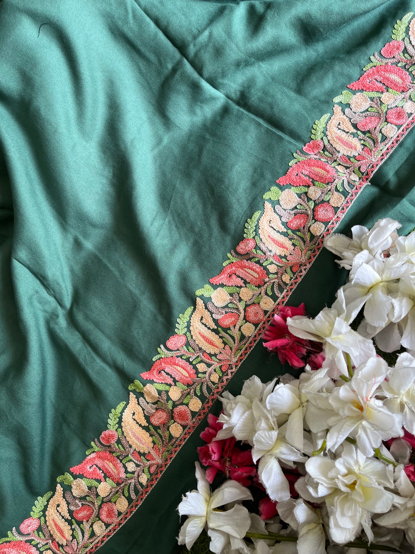 Jade Green Rayon Cotton Kashmiri 3pc set