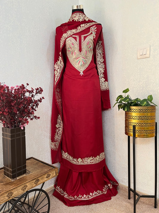 Maroon Opada Silk Kashmiri Suits