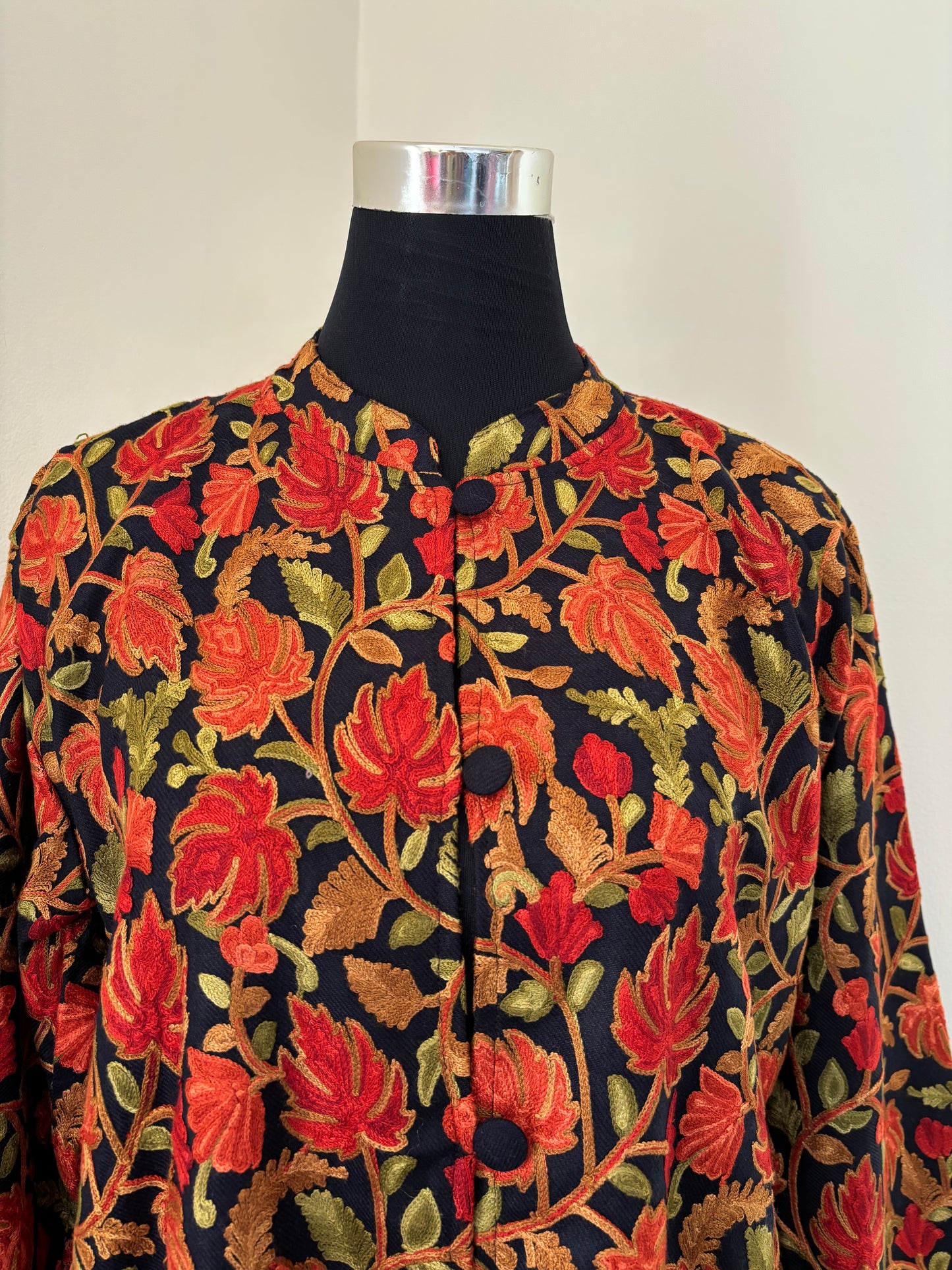Black Aari Embroidered Pure Wool Jacket XXL