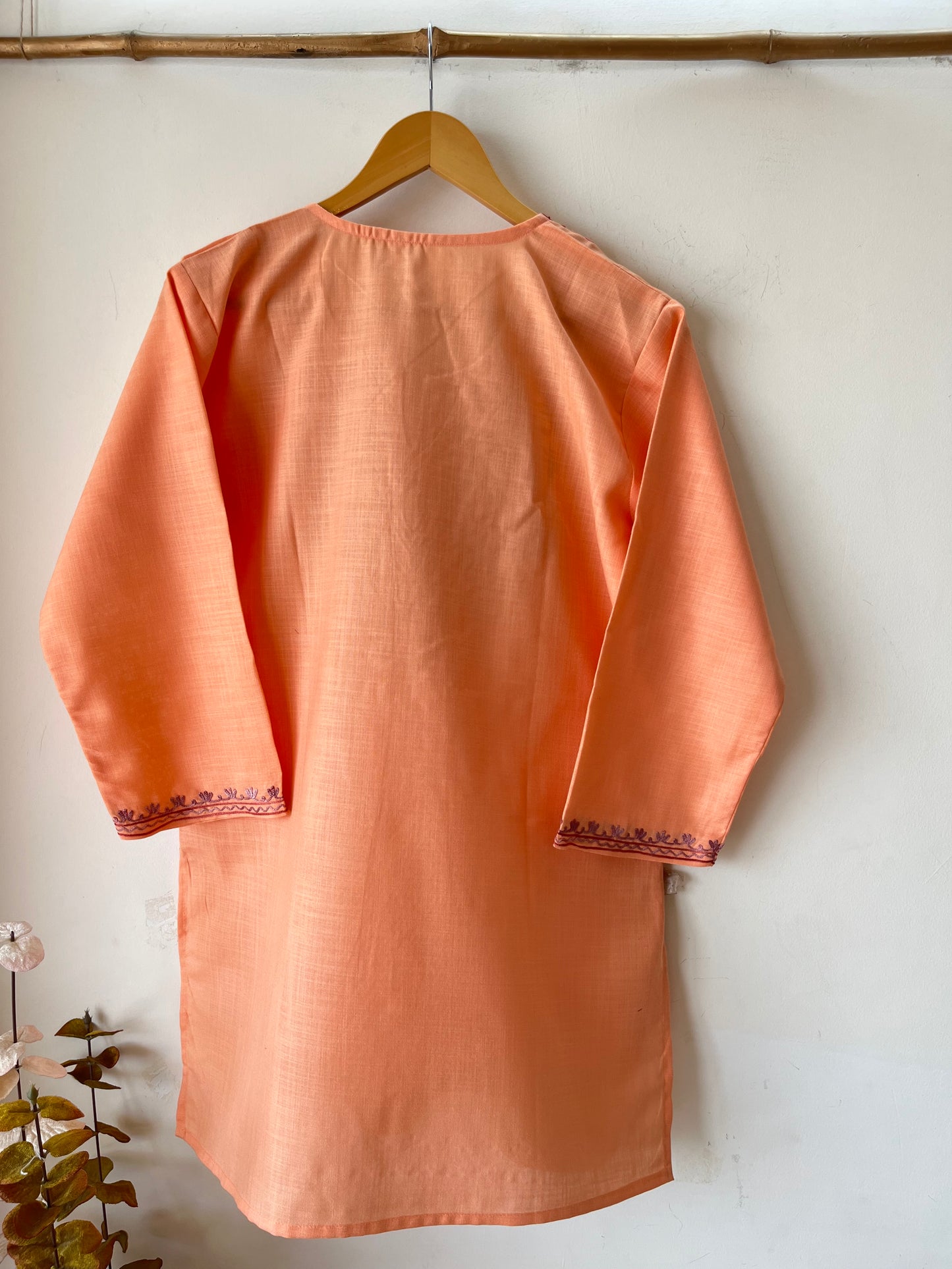 Peach Cotton Aari Work Kurta