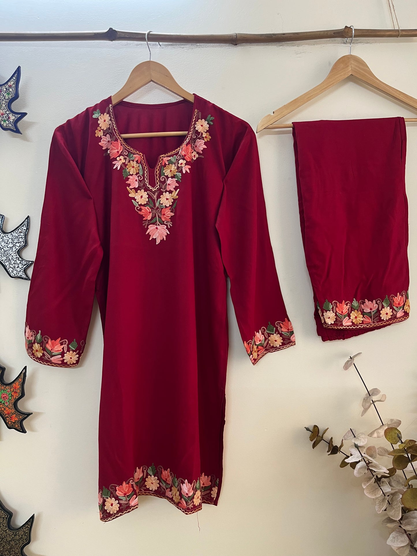 Maroon Cotton Cord Set (Free Size/ XL)