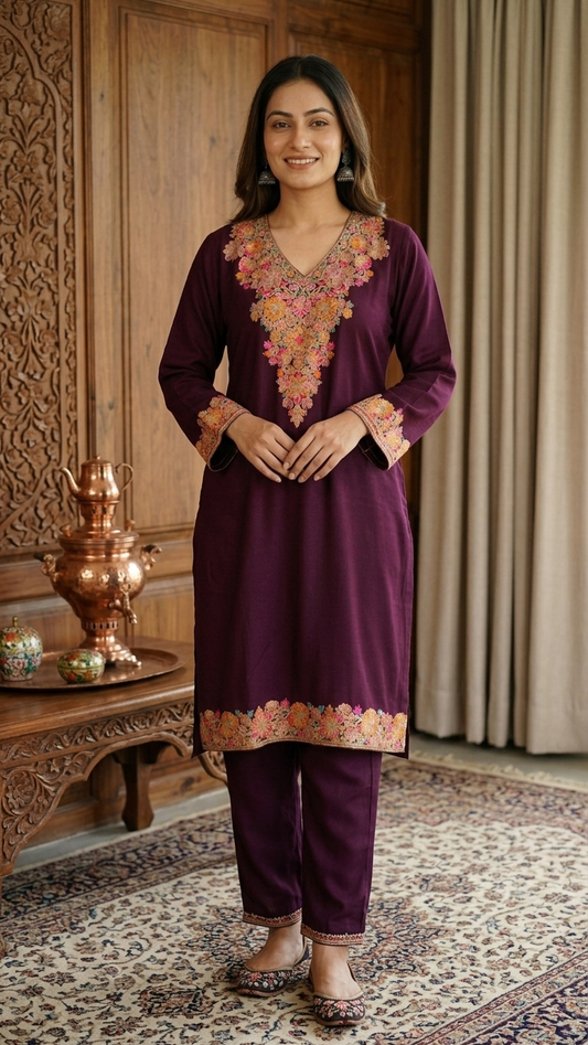 Wine Cotton Stitched Co-ord Set( 44)