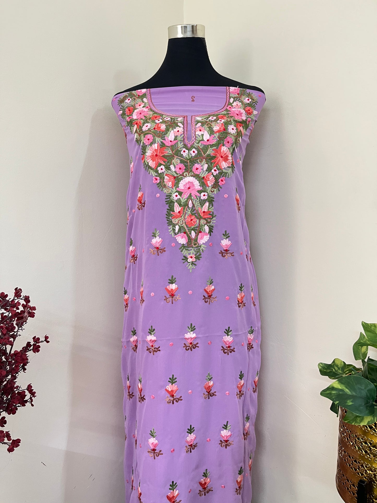Lilac Georgette Kashmiri Kurta Material