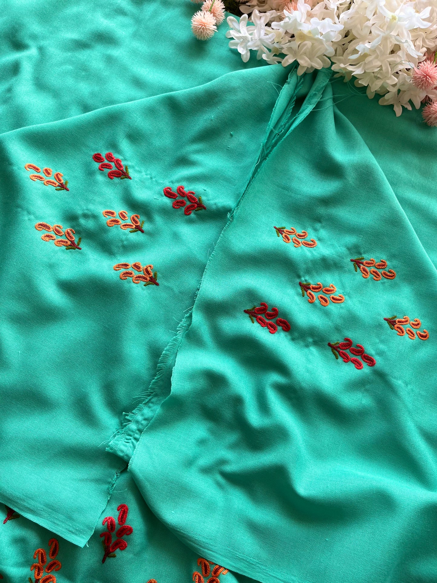 Cotton Pastel Green Two Piece Set (Hand Embroidered)