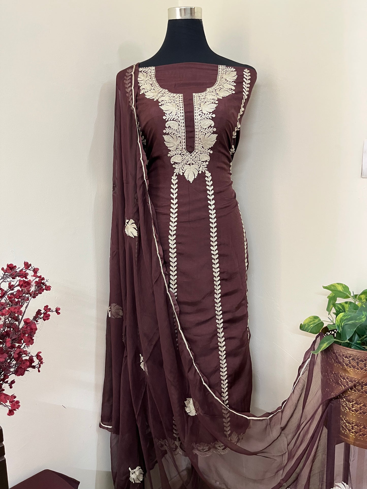 Sanam’ Orange Silk Tilla Embroidered Suit material