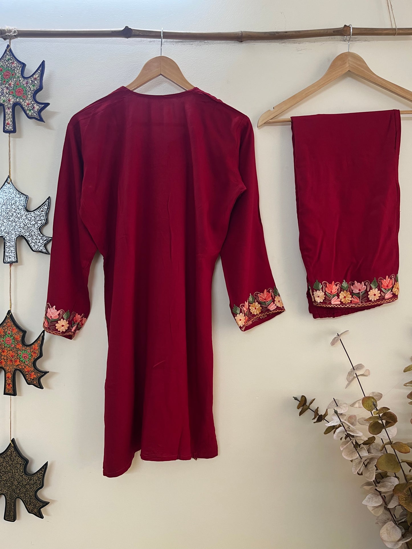 Maroon Cotton Cord Set (Free Size/ XL)