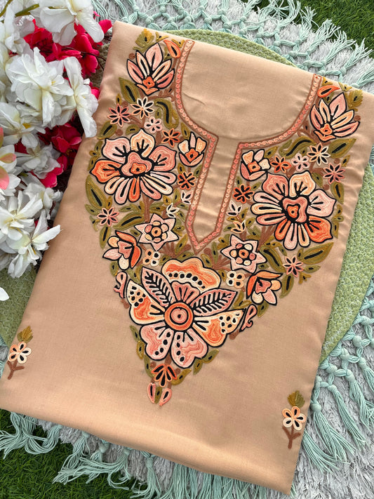 Beige Cotton Unstitched Cord Set