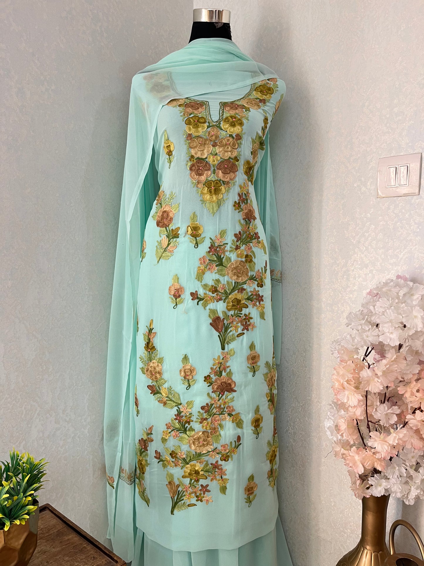Blue Georgette 3 Pc Kashmiri Suit