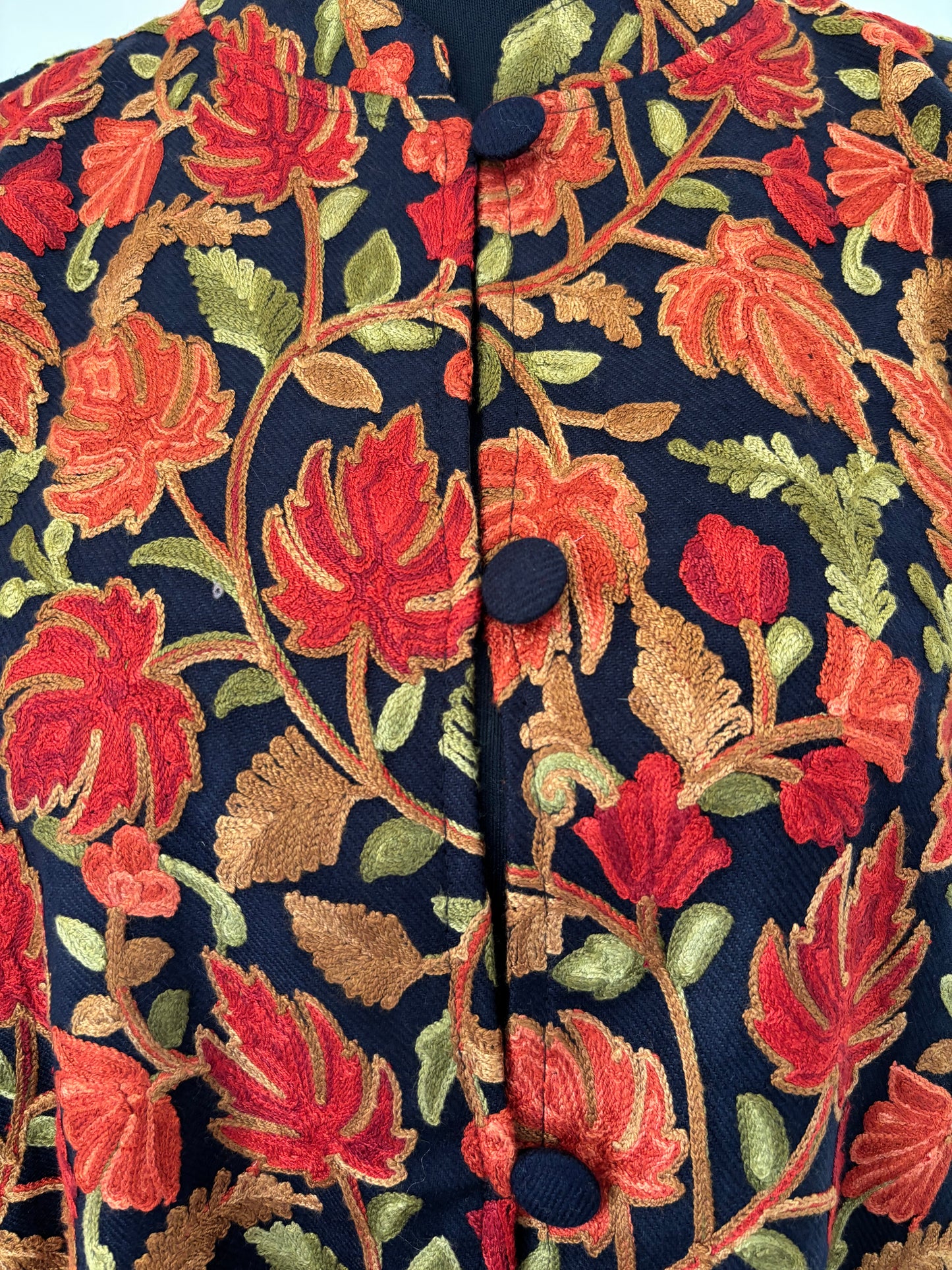 Black Aari Embroidered Pure Wool Jacket XXL