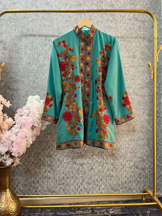 Sea Green Cotton Aari Work Jacket