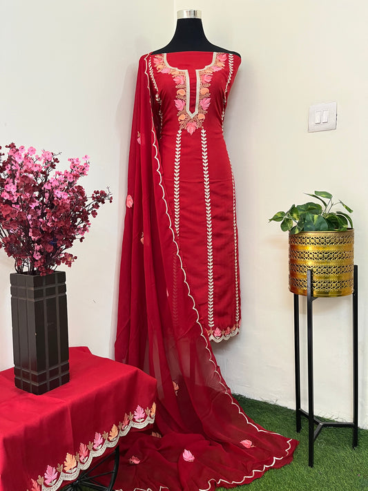 Sanam’ Maroon Silk Aari Embroidered Suit material
