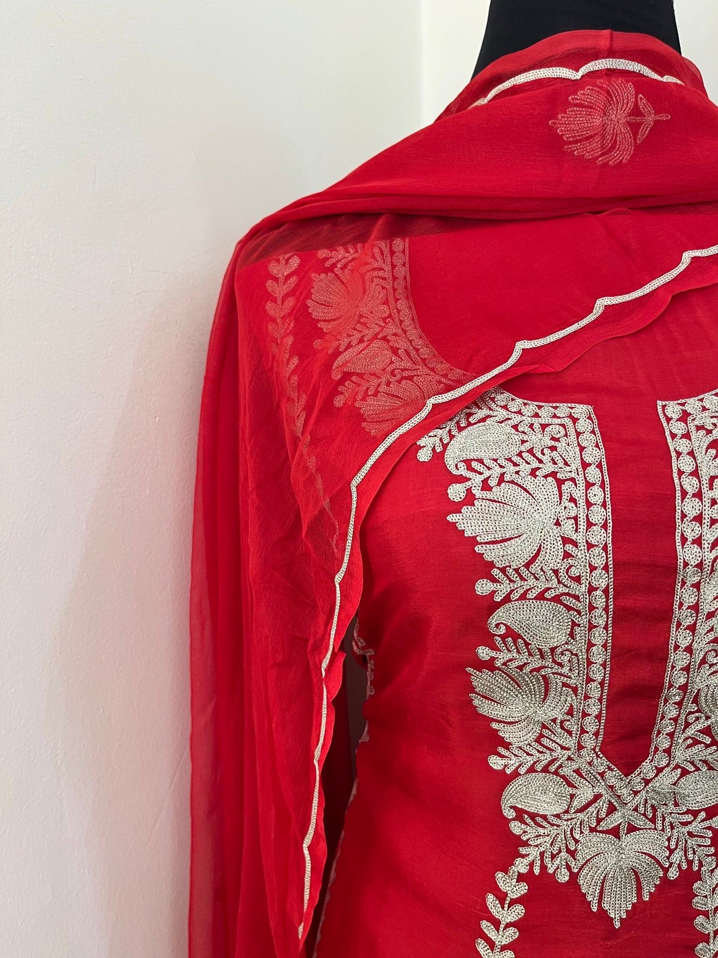 Red Sanam’ Silk Tilla Kashmiri Suit