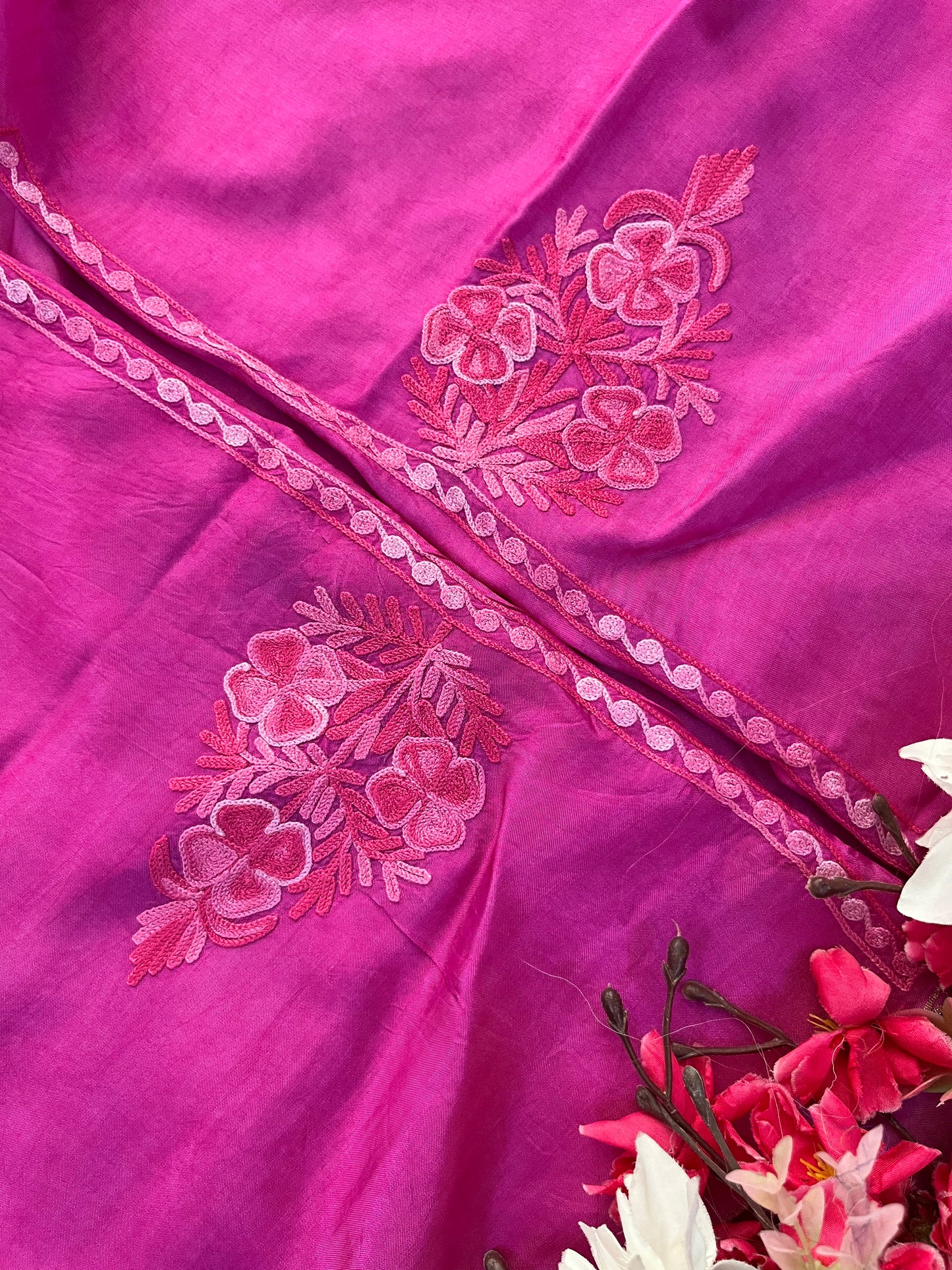 Rose Pink Opada Silk Kashmiri Suit
