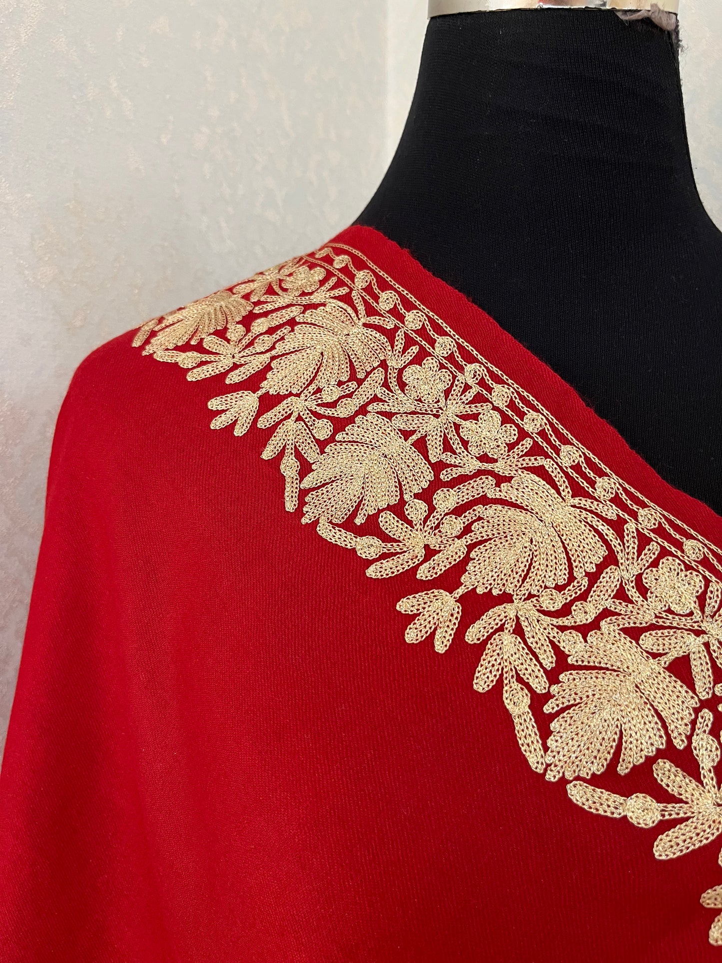 Maroon Semi Pashmina Tilla Embroidered stole