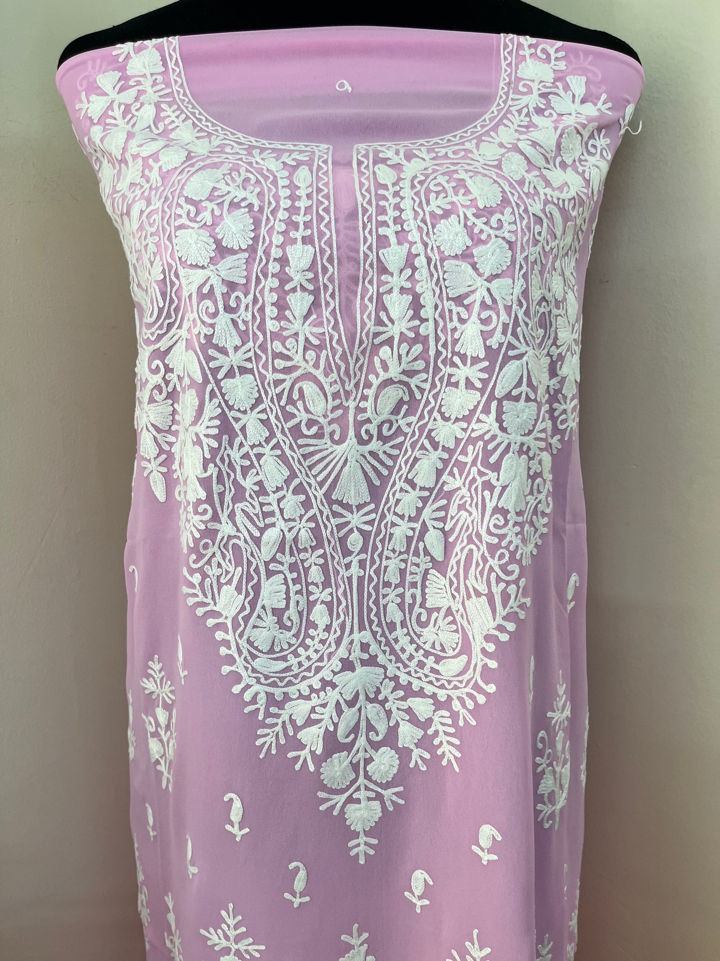Soft Pink Georgette Kashmiri Unstitched Kurta Material