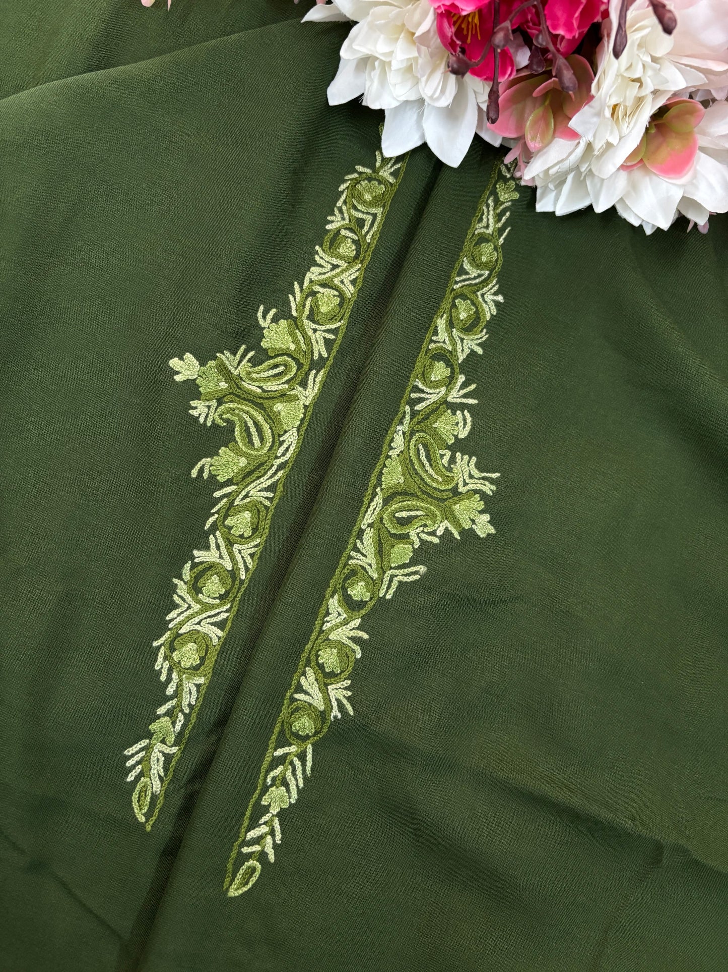 Cotton Green Two Piece Set (Hand Embroidered)