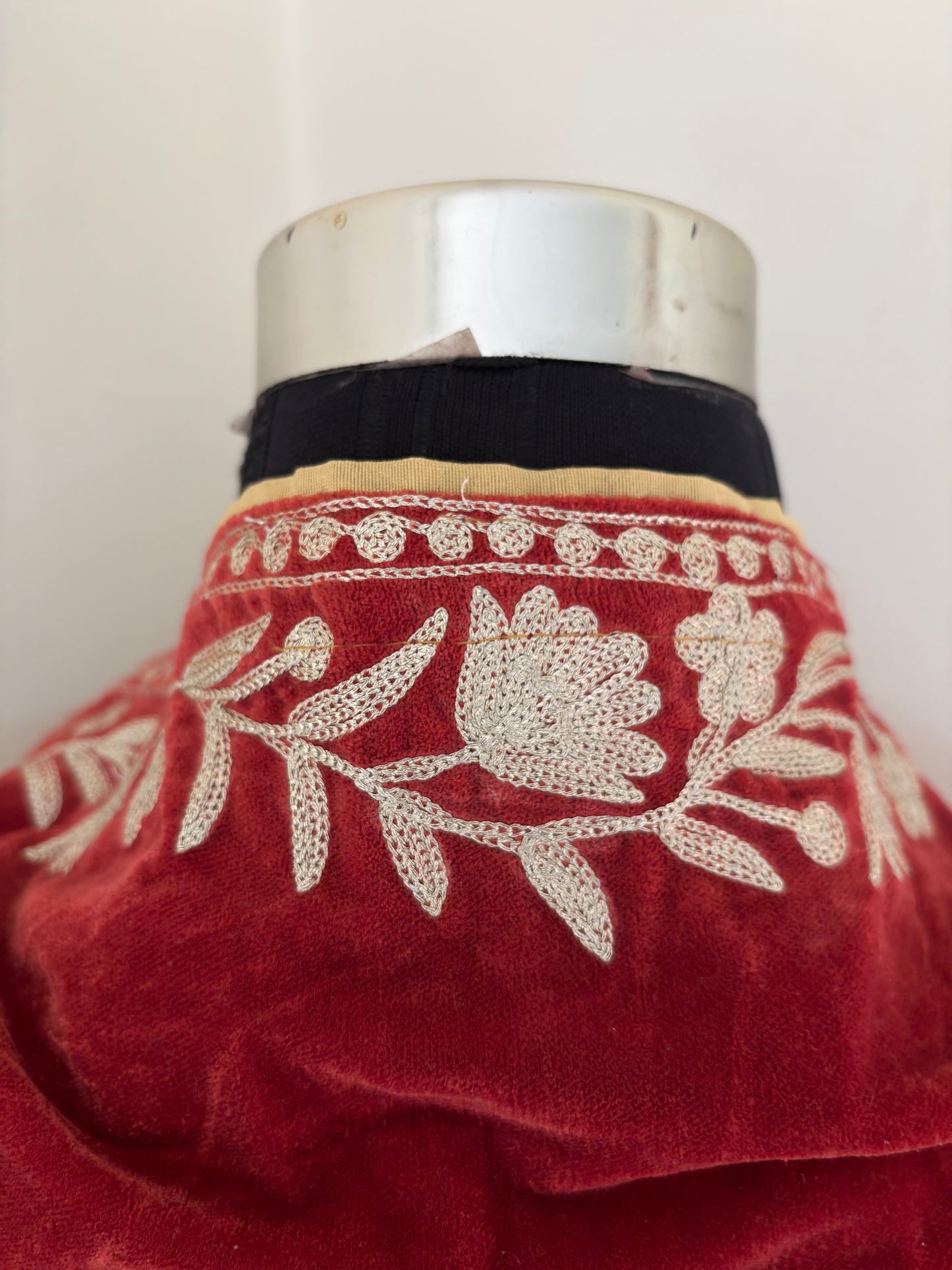 Rust Tilla Embroidered Velvet Cape