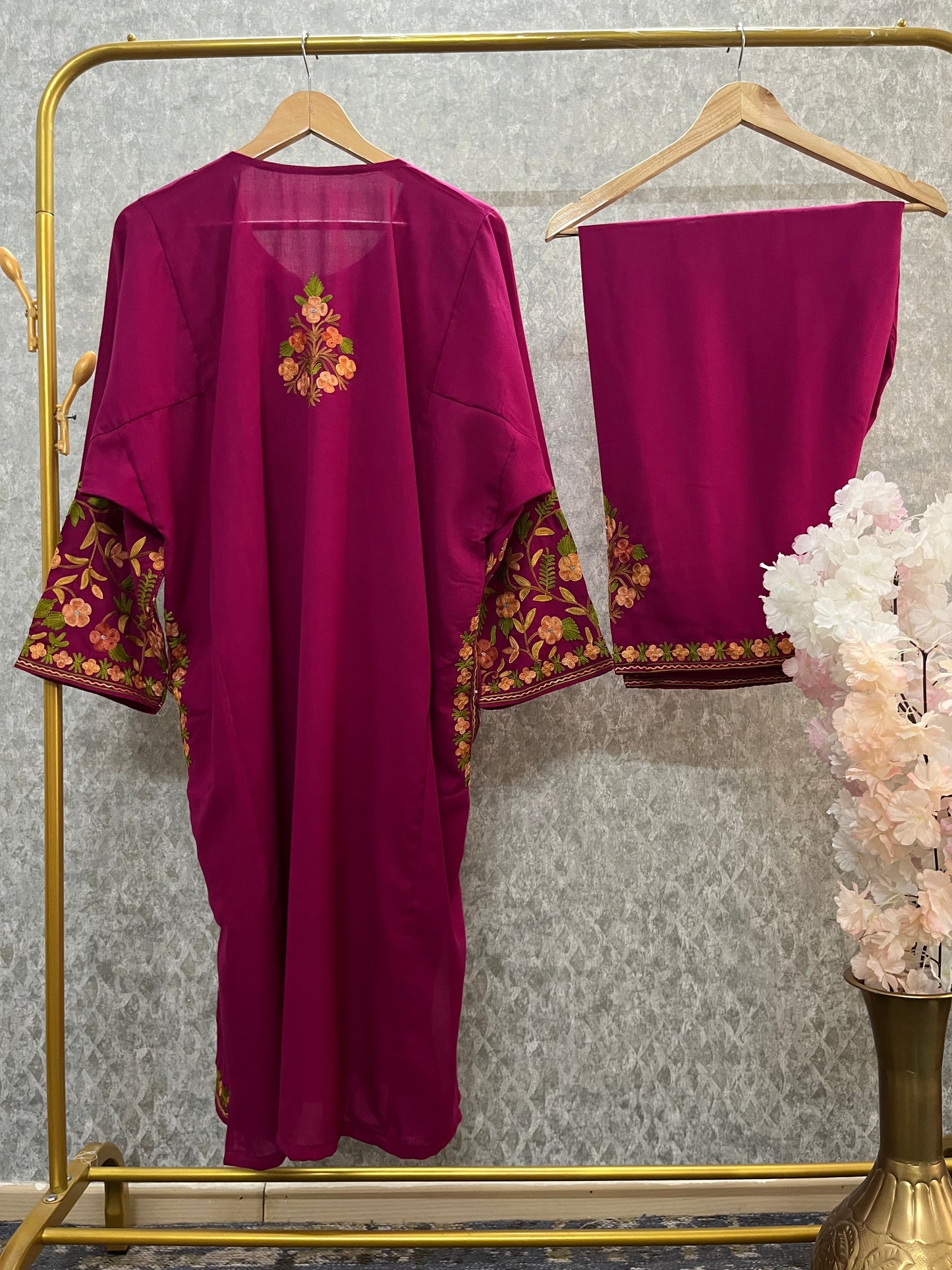 Hot Pink Cotton Front Jaal Pheran Set Size (48)