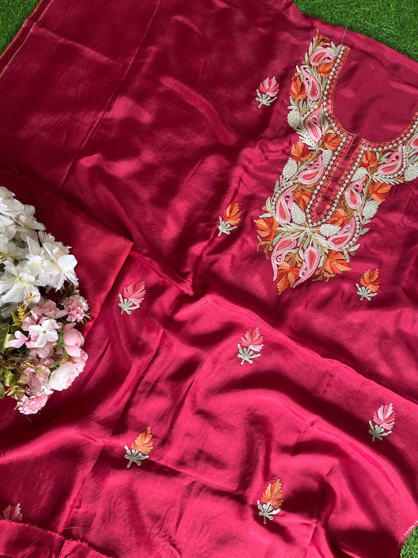 Maroon Opada Silk Kashmiri Suit